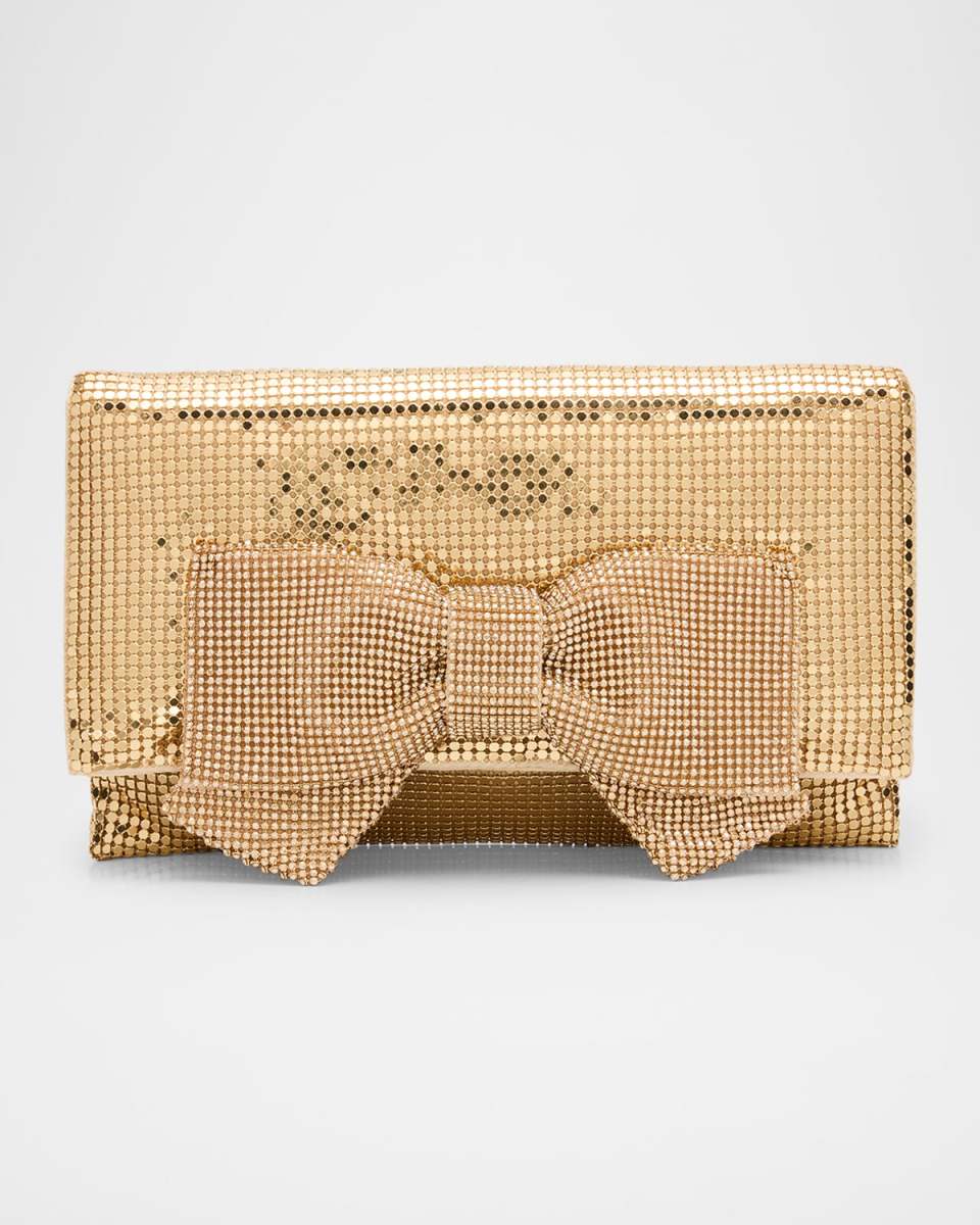 Gemma Bow Mesh Brass Clutch Bag